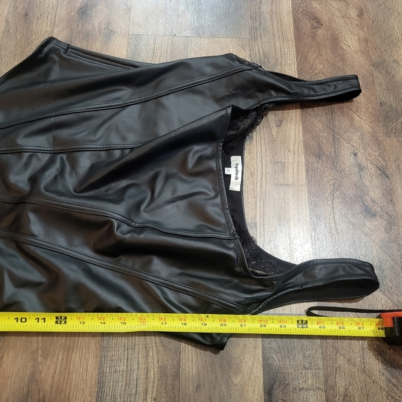 Popilush Black Faux Leather Lace Shapewear Tummy Control Bodysuit Size 3XL - Picture 9 of 11